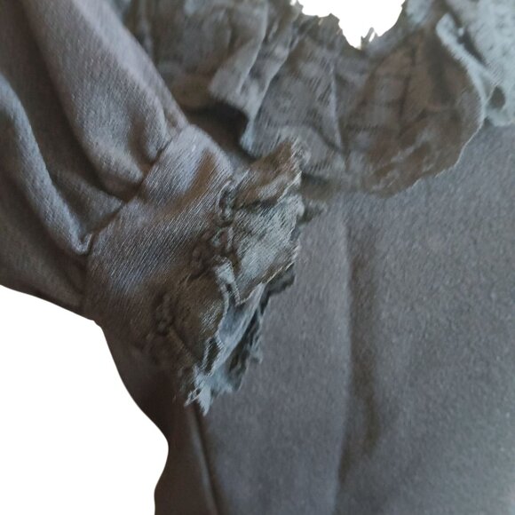 M Vintage 1970's Goth Funeral Black Long Sleeve Blouse Lace Ruffle Collar Cuffs - Picture 3 of 7